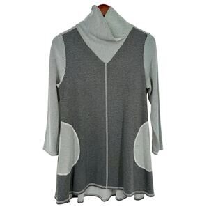 IC By Connie K Sz Medium Gray Wearable Art Blouse Shirt Top Artsy Stretchy